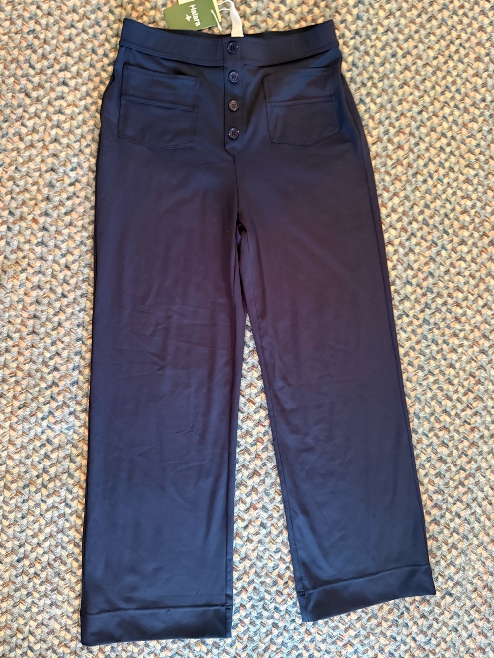 Halara Navy Wide-Leg Button Front Stretch Trouser sz L - Picture 5 of 10